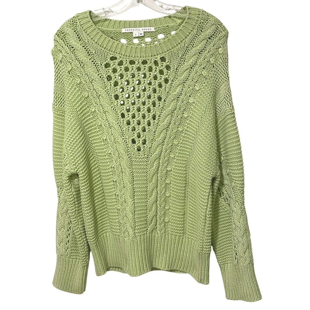 Veronica Beard Pistachio Green Eleanor Crochet Pullover Sweater Cotton Spring XL
